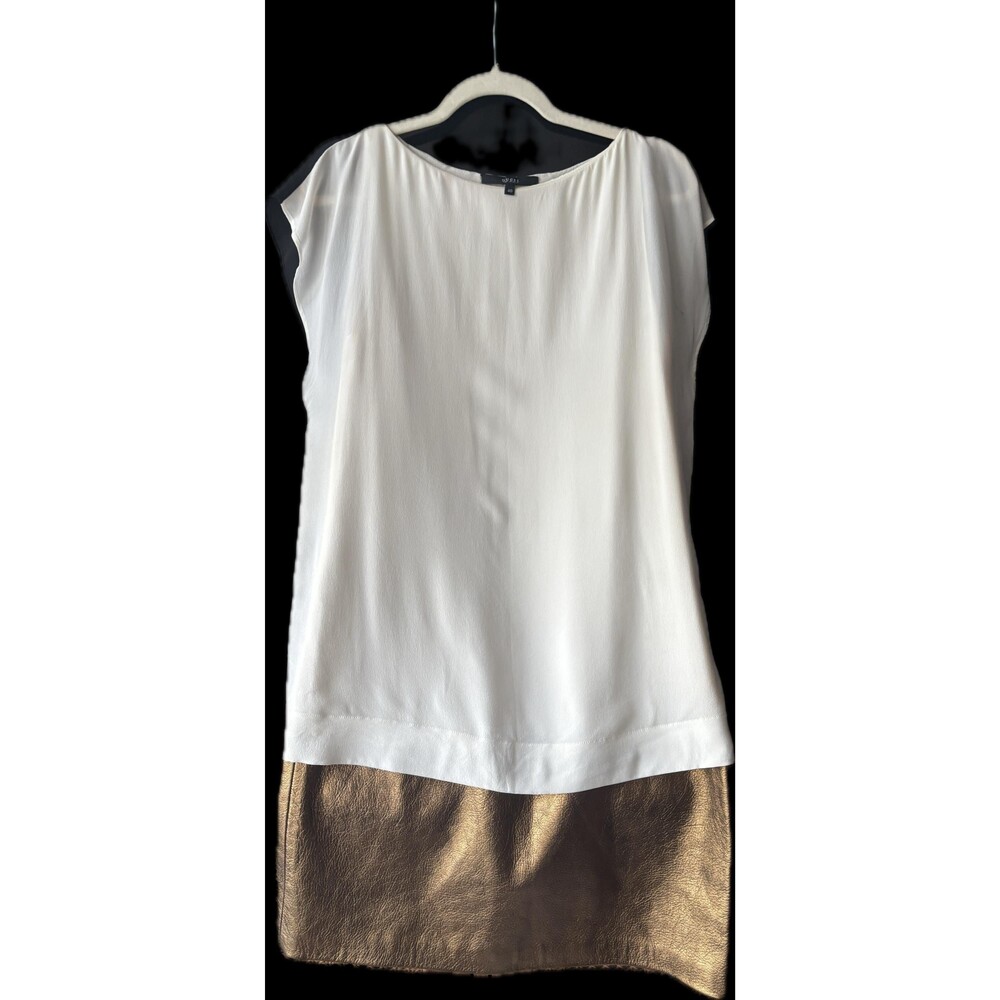 Vintage Gucci by Tom Ford Silk & Metallic Leather Dress White Colorblock Shift D
